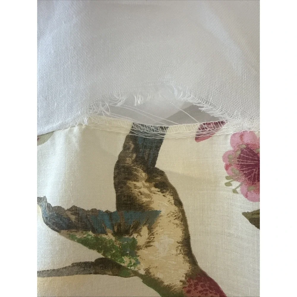 Vintage Bed Skirt King Hummingbirds Floral Tropical Fuchsia Flaws- Altered Tear